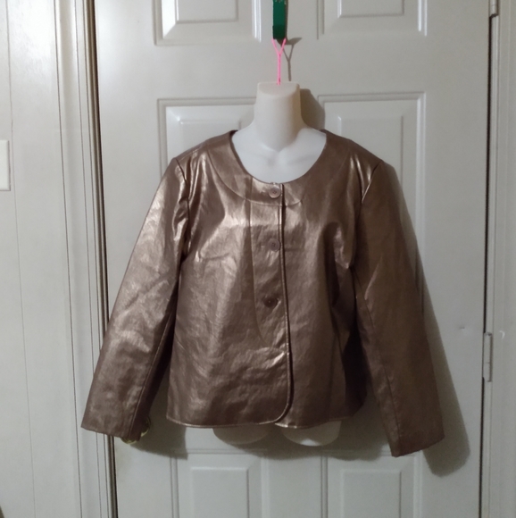 Rose gold lame faux leather jacket - Picture 1 of 10